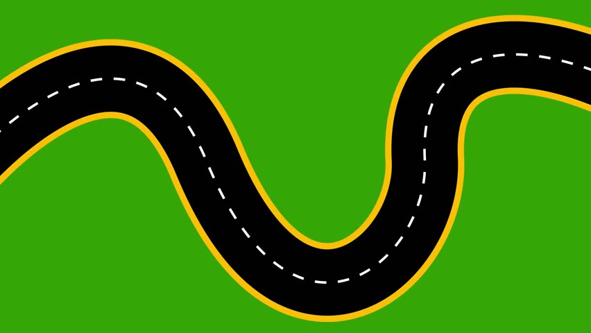 carve Highway road with white marking moving lines asphalt top view animation on green screen	