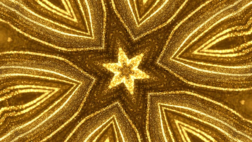Fractal motion graphics golden glittering shapes patterns. Christmas, VJ loops, kaleidoscope luxury background video loop.