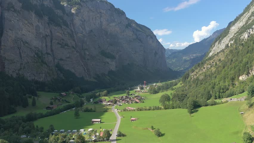 Lauterbrunnen village, Switzerland by drone.