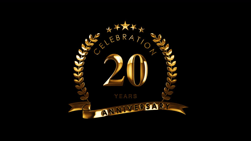 Luxurious 20th Anniversary Celebration. Golden 20 Years Anniversary Animation in Gold Color on the Transparent Background, Alpha Channel. Great for greetings, celebrations, events, and gifts.