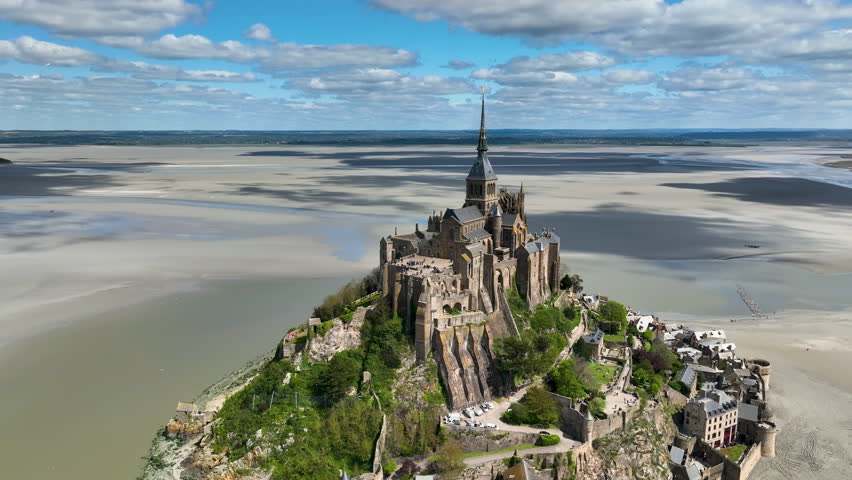 Aerial view of the famous French landmark Saint-Michel. Normandie. France.