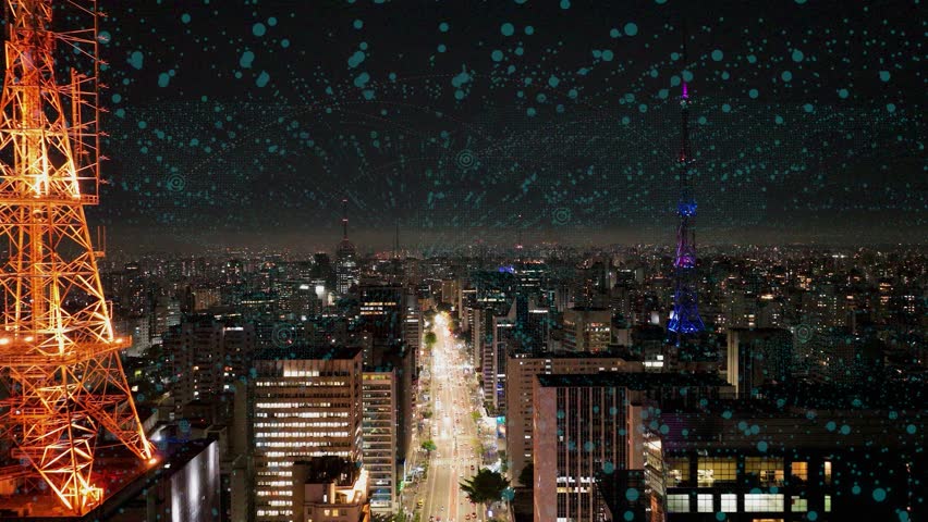 Night 5G Technology At Mobile Phone Brazil. Artificial Intelligence Effect With Cityscape In Background. Building Landscape High Rise Building Awesome.
 - Powered by Shutterstock - Get 15% off with code: PIKWIZARD15