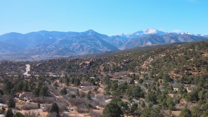 Drone shot of Garden of the Gods near Colorado Springs, Colorado, USA