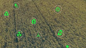 Sustainability and eco-friendly icons animation over aerial view of wheat field. environment, nature, agriculture, green, renewable, technology - Powered by Shutterstock - Get 15% off with code: PIKWIZARD15