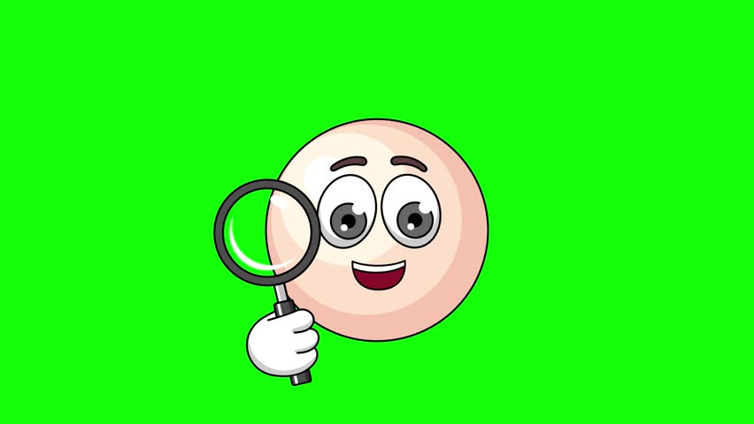 pearl cartoon holding a magnifying glass, scanning gesture animation
