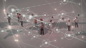 Network connections and social media profiles animation over diverse people using devices. Technology, connectivity, communication, internet, networking, diversity - Powered by Shutterstock - Get 15% off with code: PIKWIZARD15