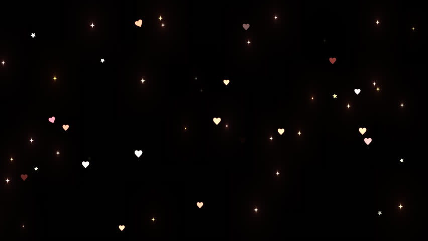 Looped glowing hearts and stars on black background motion graphics.
