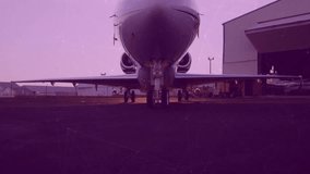 Airplane on tarmac with network connections animation over scene. Aviation, connectivity, technology, transportation, digital, innovation - Powered by Shutterstock - Get 15% off with code: PIKWIZARD15