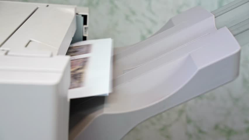 The hand of counterfeiter takes sheet with printed fake money, banknotes from office printer tray, counterfeit quality control Easy money, inflation, cheap paper Deception, illegal money circulation