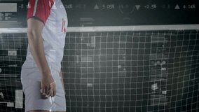 Kicking soccer ball, athlete with data processing animation over dark background. sports, football, technology, dynamic, action, virtual - Powered by Shutterstock - Get 15% off with code: PIKWIZARD15