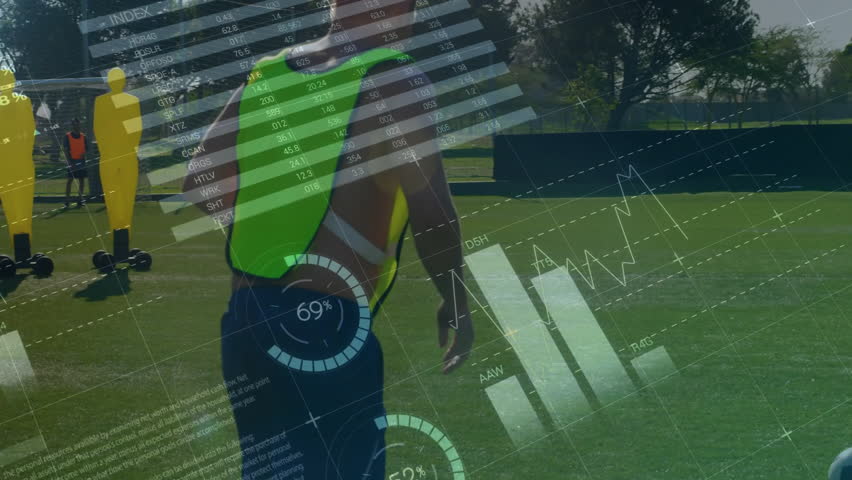 Financial data and analytics animation over people playing golf on sunny day. finance, recreation, leisure, technology, statistics, outdoor - Powered by Shutterstock - Get 15% off with code: PIKWIZARD15