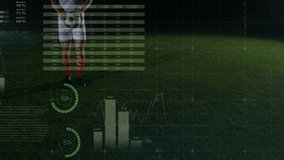 Soccer player kicking ball with data analytics animation over world map and charts. athlete, sports, technology, visualization, performance, statistics - Powered by Shutterstock - Get 15% off with code: PIKWIZARD15