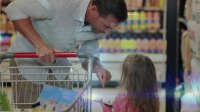 Financial data and stock market animation over people shopping in supermarket. Finance, economics, data visualization, economy, consumer behavior, retail - Powered by Shutterstock - Get 15% off with code: PIKWIZARD15