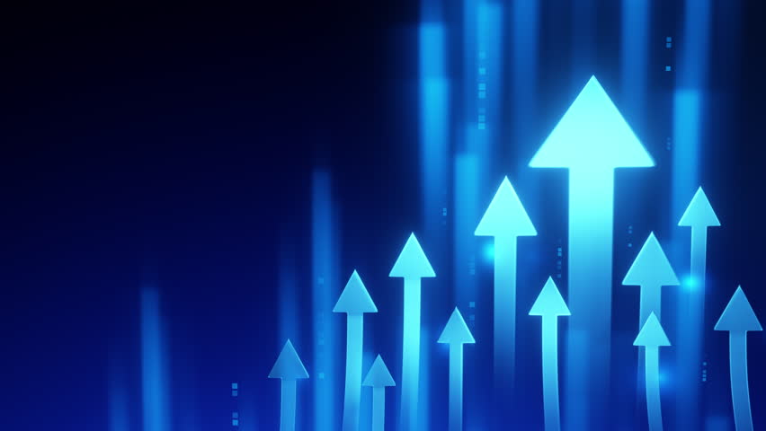 arrows pointing upwards against a dark blue background, symbolizing growth, progress, and success. Ideal for business and technology themes. - Powered by Shutterstock - Get 15% off with code: PIKWIZARD15