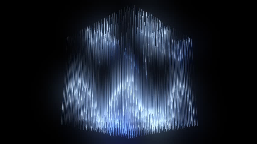 A unique abstract image of a cube made of shimmering light streaks on a dark background, offering a futuristic and intriguing visual. Ideal for technology and modern art themes.