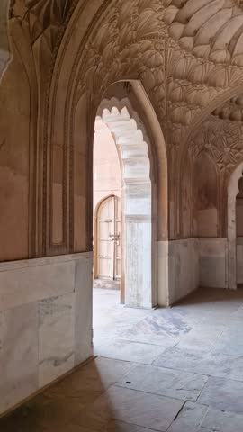 1-7-24; Inside Safdarjung Tomb, gates are all around with upper ceiling visible.
