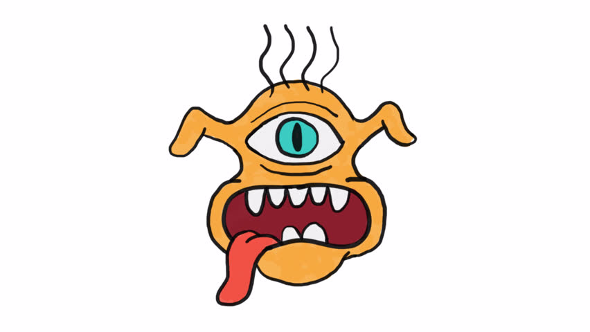 Whimsical cartoon monster with a single expressive eye and a comically large mouth. Looped animation with alpha channel