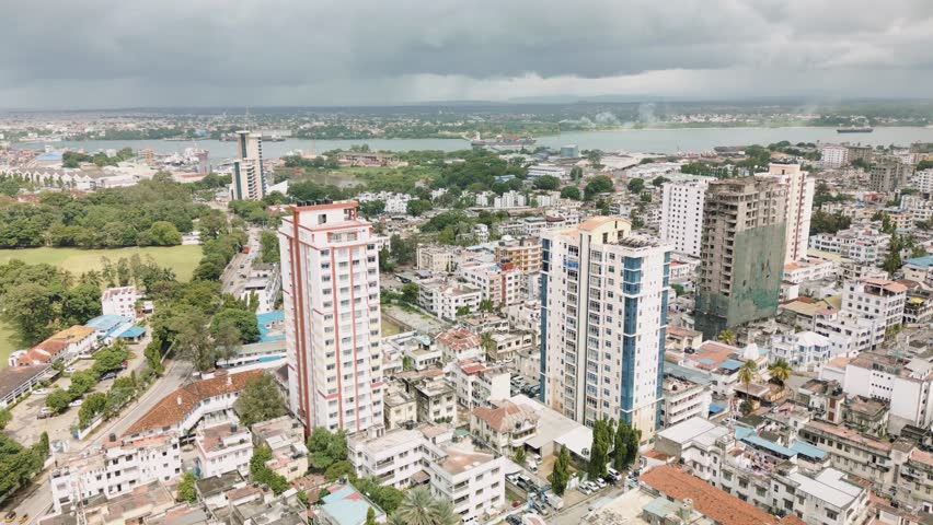 The cityscape of African coastal industrial port City town Cloudy day Mombasa County, Kenya
