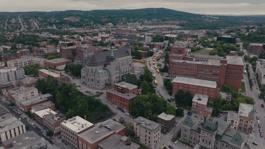 Aerial View Sherbrooke Downtown In Southern Quebec, Canada. 