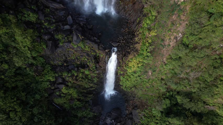 Above The Highest Waterfall Of Wairere Falls In Waikato, Okauia, North Island, New Zealand. Aerial Ascending Shot