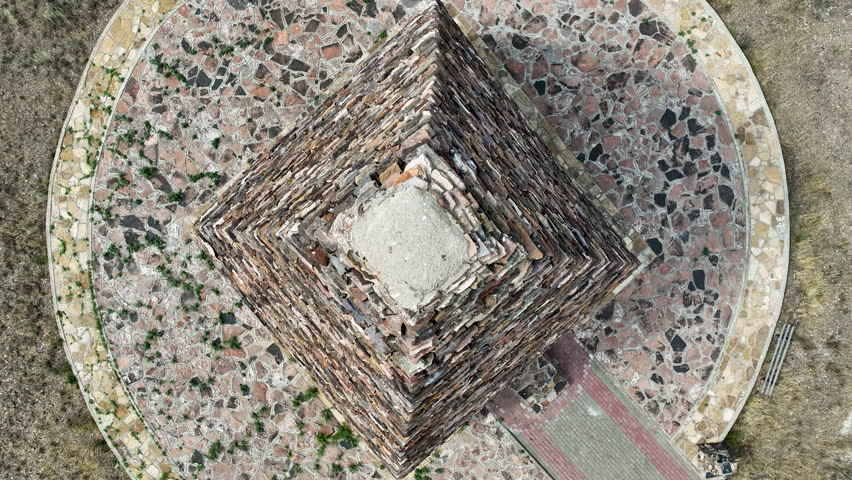 View from above on Kozy Korpesh and Bayan Sulu Mausoleum (VIII-X centuries) - the tomb of two lovers in East Kazakhstan region.