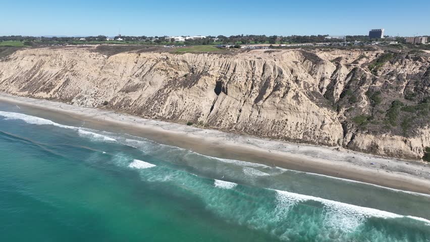 Blacks Beach At San Diego California United States. Bird Eye View Of A Amazing Coastal Beach In The Summer Holiday. Shore Clouds Beach Sea. Seaside Panoramic. San Diego California.