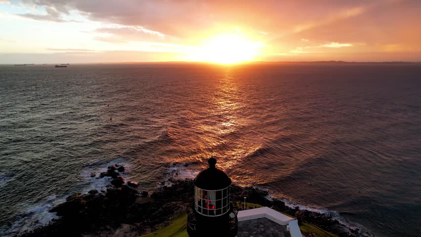 Sunset Lighthouse At Salvador Bahia Brazil. Iconic Structure Of The Historic Lighthouse In A Coastal City. Sunset Paradise Island Skyline Heaven Stunning. Sea Heaven. Golden hour at Salvador Bahia.