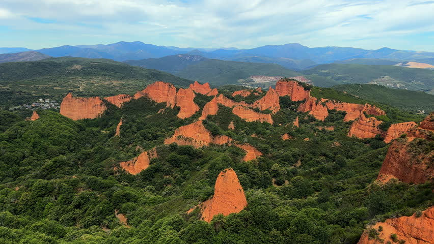 Las Medulas ancient roman gold mining site in Leon province Spain. Famous touristic place in Castile and Leon. High quality 4k footage