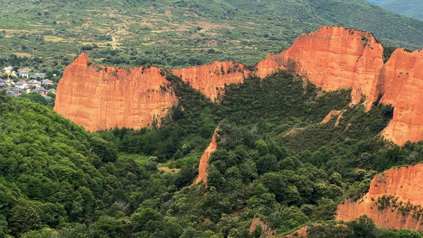 Las Medulas ancient roman gold mining site in Leon province Spain. Famous touristic place in Castile and Leon. High quality 4k footage