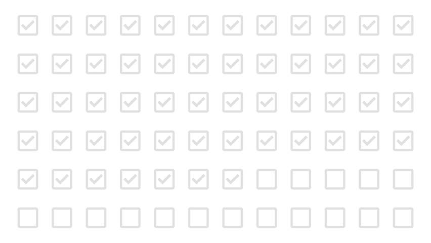 The grey color checkboxes increase from left to right, and then check marks fill the boxes. White, Black, and Green Screen Background. Concept of Infographic pictogram, Task management and checklist.