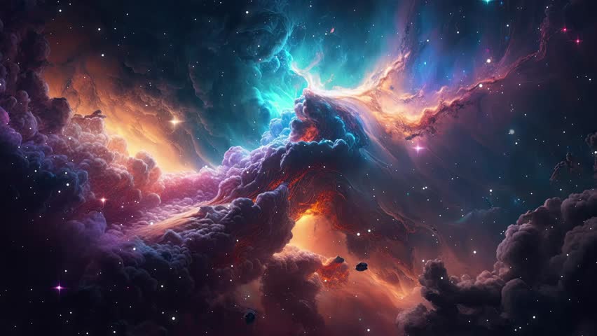 Flying Through The Stars And Blue Nebula In Space. Galaxy exploration through outer space towards glowing milky way galaxy. . High quality 4k footage