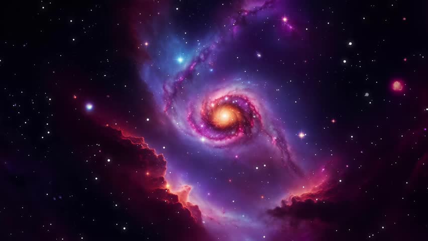 Flying Through The Stars And Blue Nebula In Space. Galaxy exploration through outer space towards glowing milky way galaxy. . High quality 4k footage