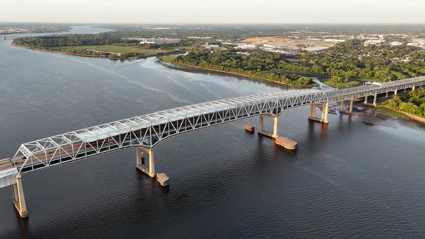 Aerial View of the Betsy Ross Bridge over the Delaware River Philadelphia 