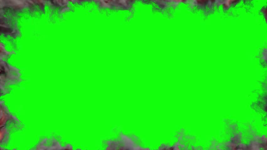 Smoke rises from the edges of the screen on a green background. 3d animation