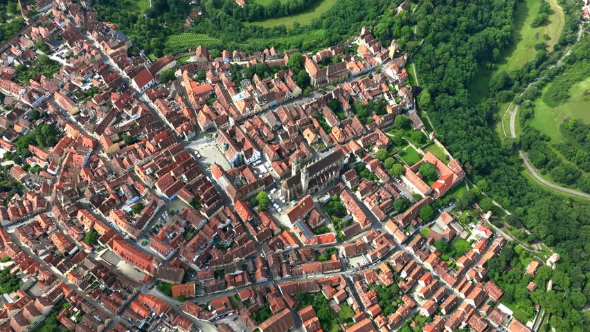 Top Down View Of Rothenburg Ob Der Tauber, Germany, Aerial