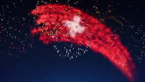 Switzerland holiday banner template. Fireworks swiss flag night sky background. Swiss national holiday. Switzerland flag fireworks. Template, place for text, copy space. Animated greeting card - Powered by Shutterstock - Get 15% off with code: PIKWIZARD15