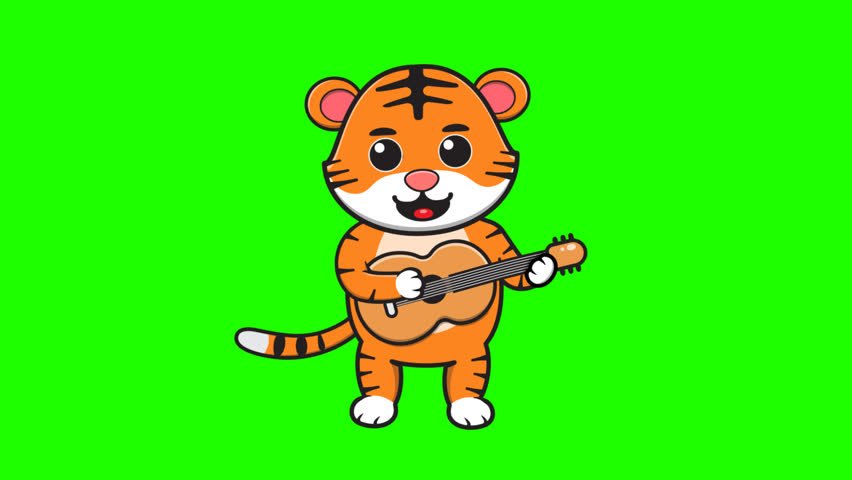 Animal vector art cartoon animation of tiger playing guitar musical instrument
