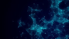 Network connection structure. Abstract blue background with moving dots, lines and triangles. Futuristic illustration. Digital technology design. 3d rendering - Powered by Shutterstock - Get 15% off with code: PIKWIZARD15