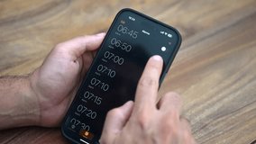 Male CEO of startup company programs smartphone alarm clock ensuring early wake-up to strategize important business plans and lead team effectively for growth - Powered by Shutterstock - Get 15% off with code: PIKWIZARD15