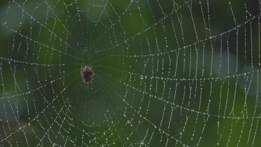 Wet spider web in forest