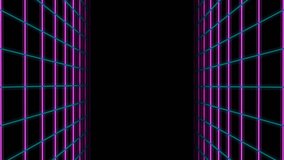 Synthwave wireframe net illustration. Abstract digital background. 80s, 90s Retro futurism, Retro wave cyber grid. Lefft and right surfaces. Neon lights glowing. Starry background. 3D Rendering - Powered by Shutterstock - Get 15% off with code: PIKWIZARD15