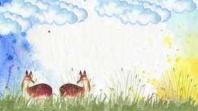 watercolor illustration of two deer on green grass - Powered by Shutterstock - Get 15% off with code: PIKWIZARD15