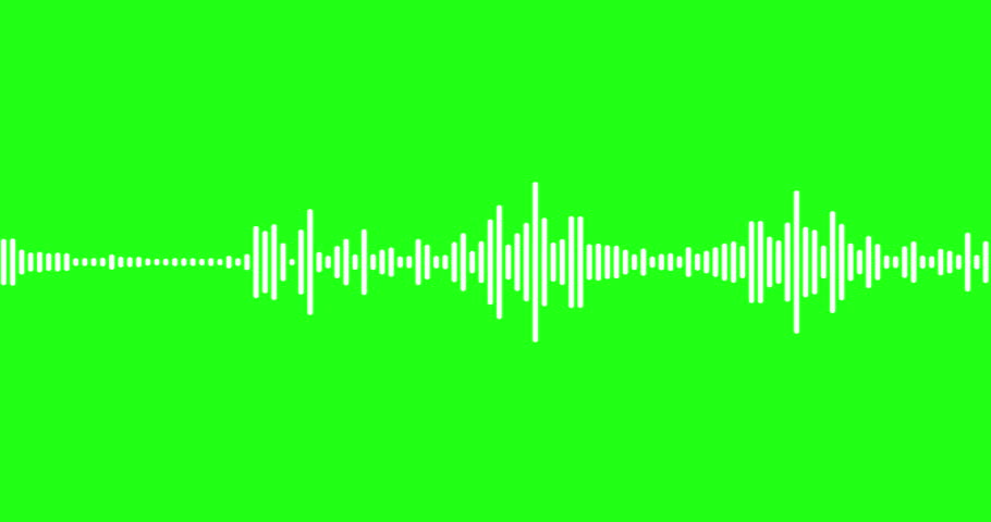 Sound waves meter. White audio waveform, seamless loop. Digital sound equalizer isolated on green screen