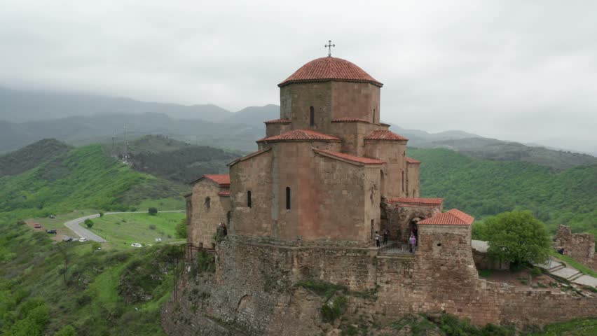 Aerial footage of the Jvari monastery, VI century, UNESCO Heritage