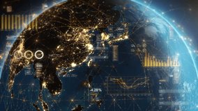 Great Animation of Earth Rotating. Asia From Space with Financial Charts and Figures. Abstract. Futuristic Business and Technology Concept, Artificial intelligence, IOT, AR. China, India, Japan. 
 - Powered by Shutterstock - Get 15% off with code: PIKWIZARD15