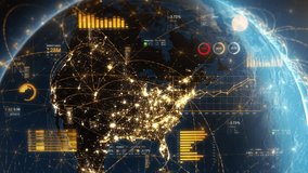 Earth Globe Hologram Spinning North American Map City Lights, Networks and Financial Charts. Futuristic Business Technology Concept, Artificial intelligence, IOT, AR. United States, Mexico, Canada.
 - Powered by Shutterstock - Get 15% off with code: PIKWIZARD15