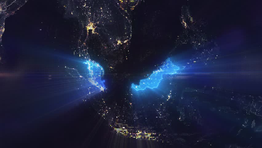 Pixel Art Earth Night Space Rotate and Zoom Shining Country Malaysia