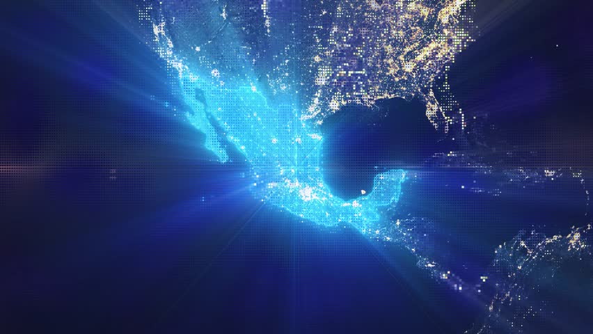 Pixel Art Earth Night Space Rotate and Zoom Shining Country Mexico