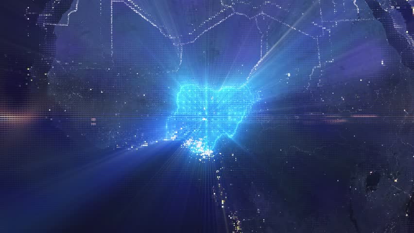 Pixel Art Earth Night Space Rotate and Zoom Shining Country Nigeria