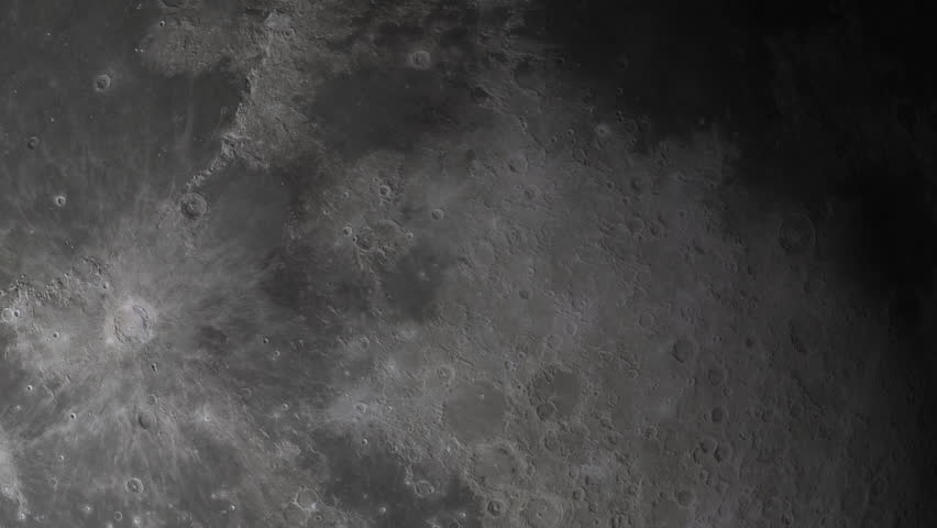 Rotating View of Moon Lunar Surface with Highly Detailed Impact Craters with Small Orion Space Capsule Orbiting - 3D Animation 4K ProRes